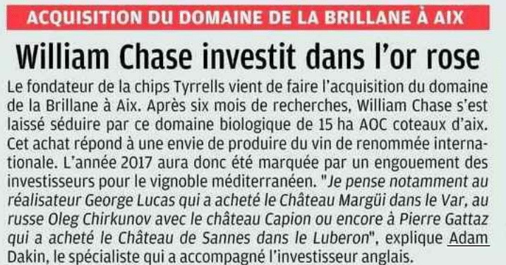 Acquisition domaine Brillane William Chase