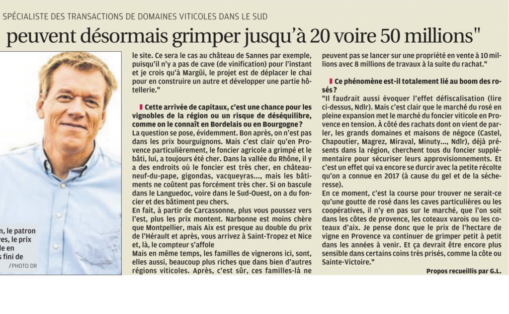 spéciale transaction domaines viticole sud 