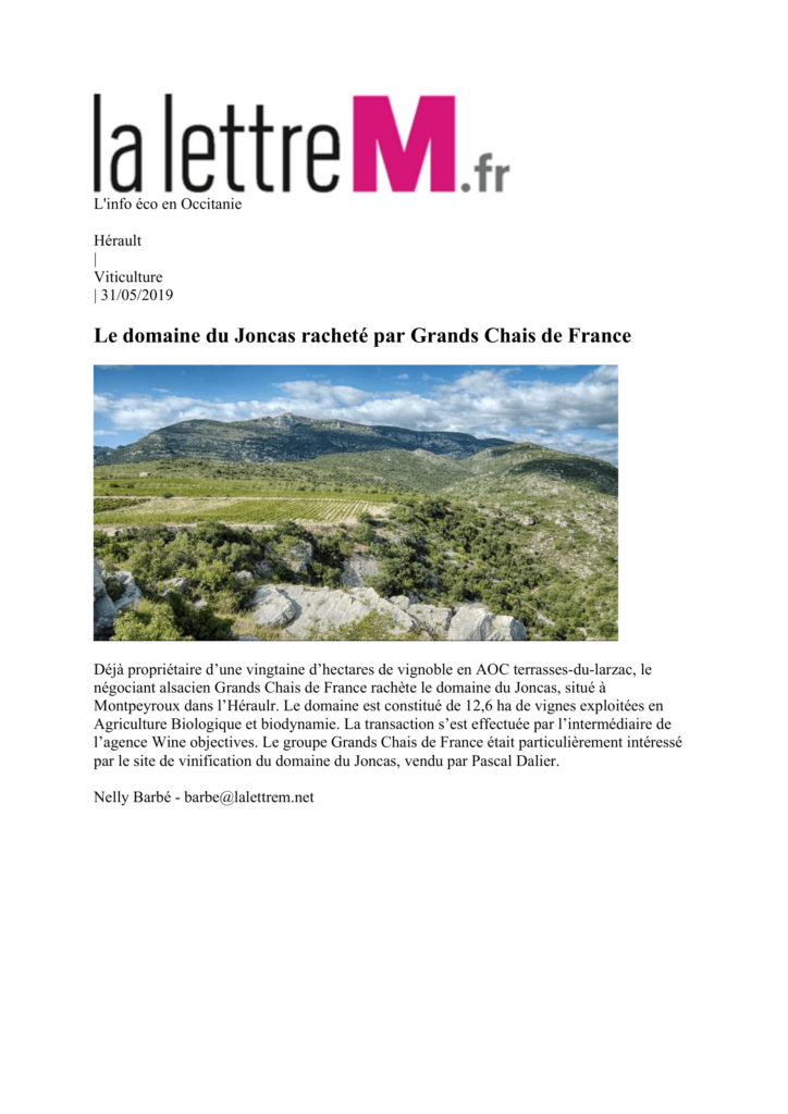 domaine Joncas racheté Grands Chais France