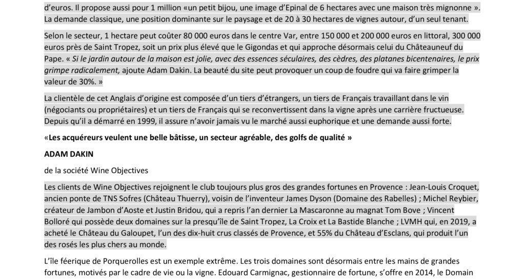 société wine objectives